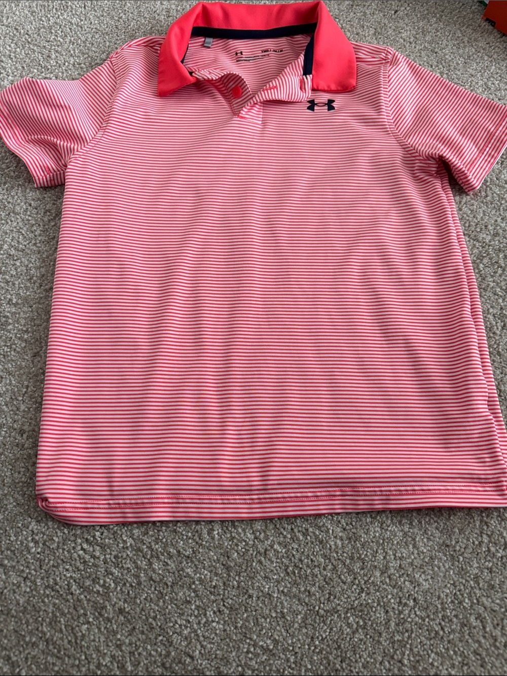 Under Armour Kids Coral and White Striped Polo